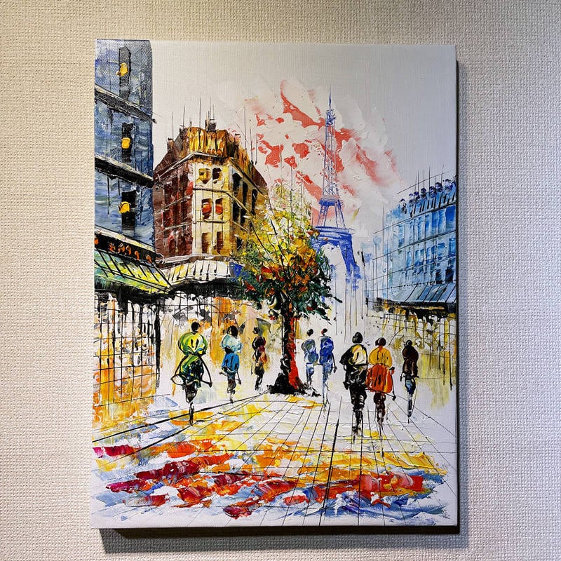 絵画 フランスパリの街 インテリア絵画 肉筆油絵 アートパネル