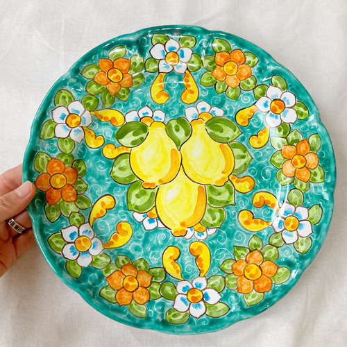 絵皿 26cm GEO019 マヨリカ焼き イタリア陶器 レモン柄 飾り皿 大皿