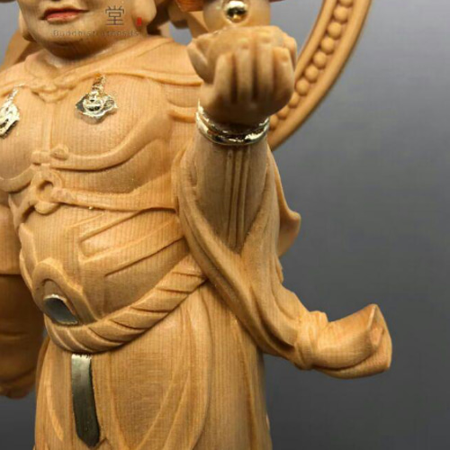 最高級 木彫り 仏像 毘沙門天立像 彫刻 本金 切金 天然木檜材 C 彫刻