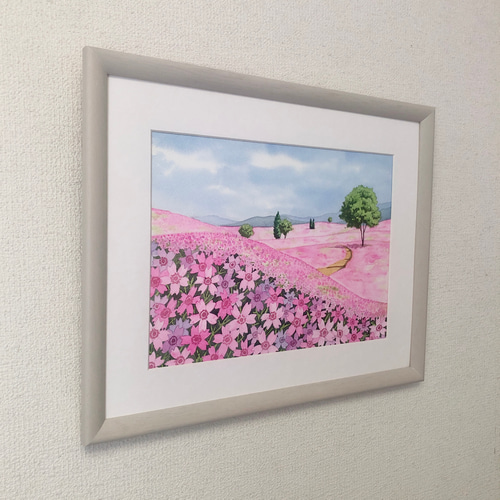 芝桜の丘05」透明水彩画 原画 風景画 額縁付 F4サイズ 絵画 Oni 通販