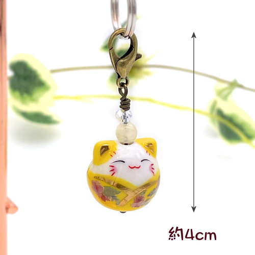 セラミック猫チャーム｜選べる天然石4mmと金具カラー｜陶器ビーズの