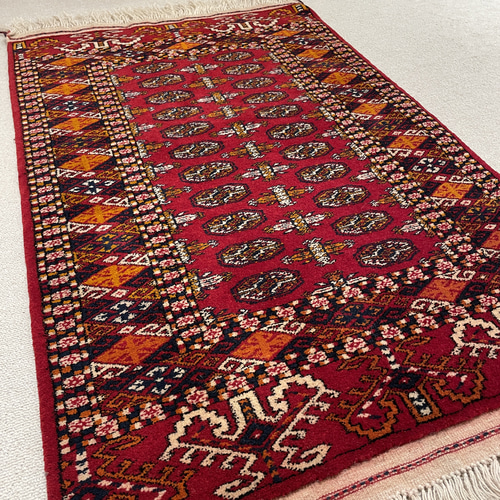 ハンドメイド トルクメン絨毯 ラグ 手織り トライバルラグ 58x94cm