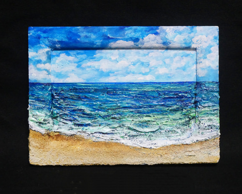 油絵 油彩 油彩画 絵 絵画 【海の砂浜】ミニ絵画 絵画 HR 通販