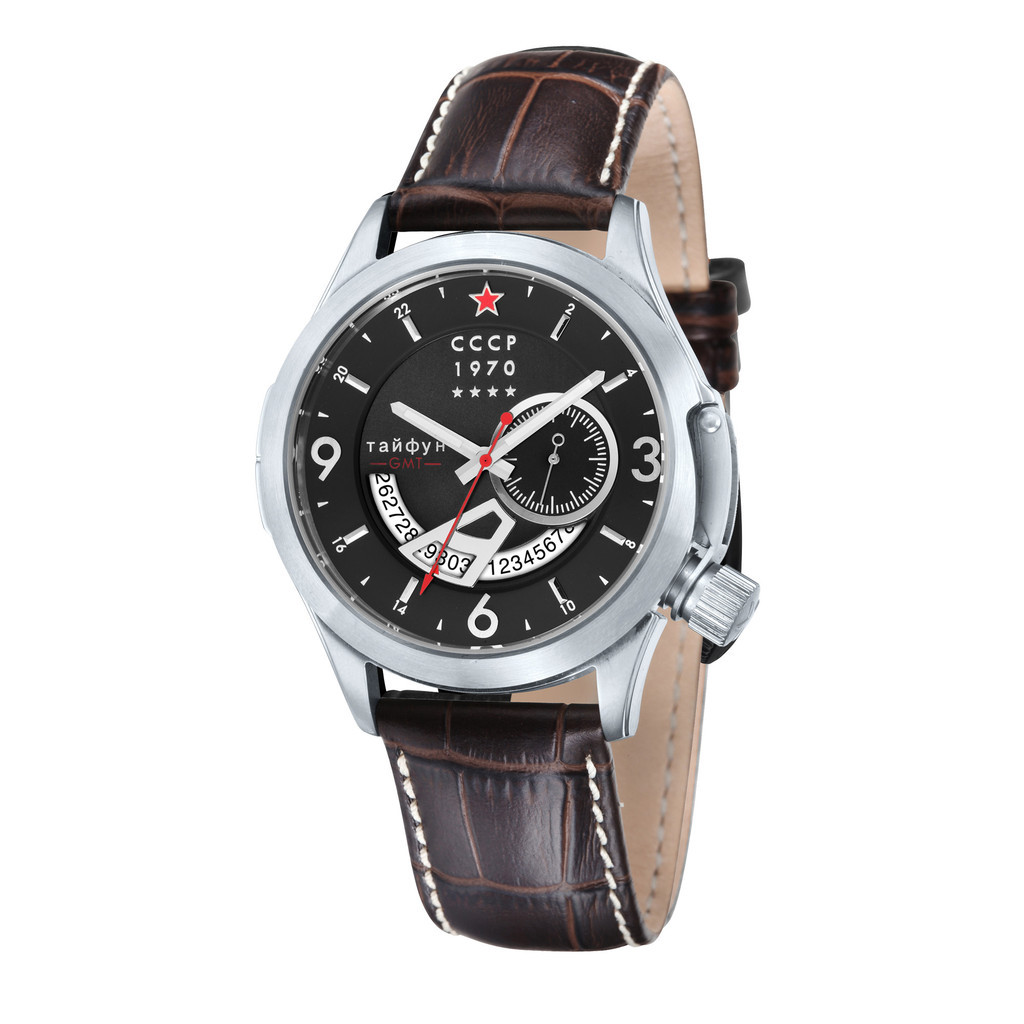 CCCP CP-7011-03 Men's Shchuka Embossed Leather Band Day Black Dial