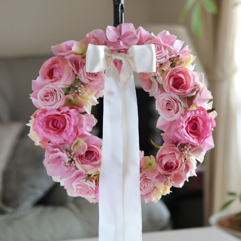 ピンクのリース アーティフィシャルフラワー 造花 直径30cm | BIJOU FLOWER