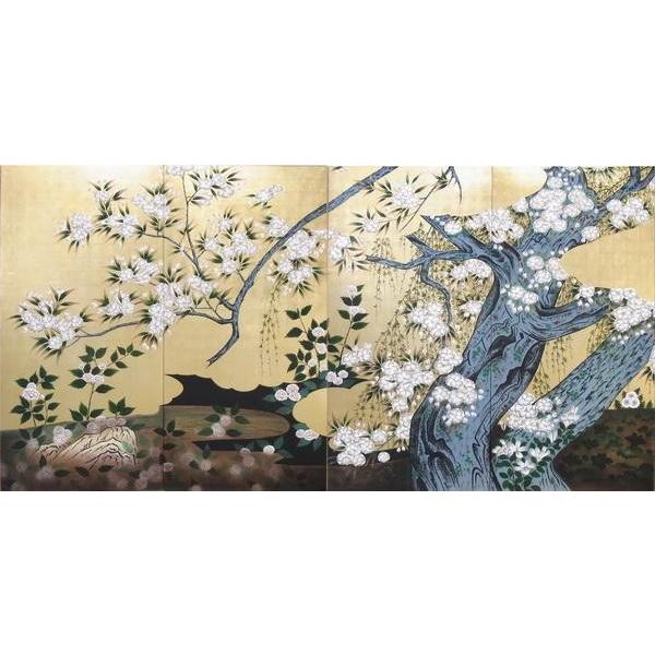 漆絵 長谷川久蔵の名作_桜図 全図（左隻＋右隻） NH81 : 絵画制作専門