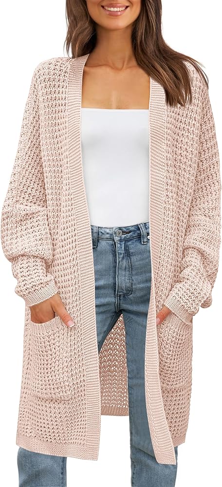 ZESICA Women's Fall 2025 Long Batwing Sleeve Open Front Chunky