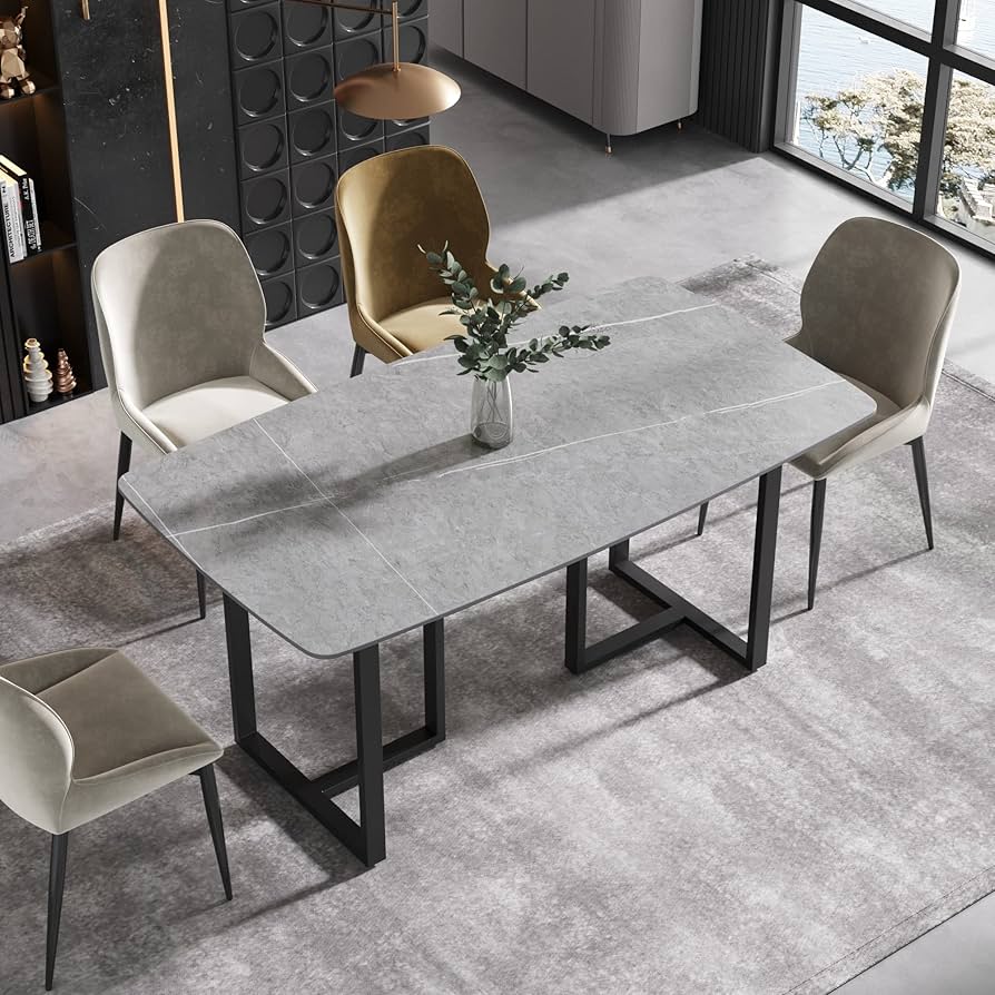 Amazon.com - Modern Dining Table, Gray Sintered Stone Tabletop