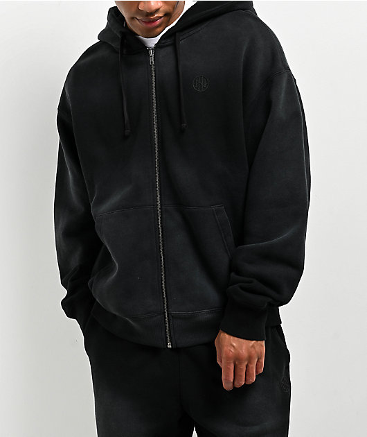 Ninth Hall Fundamentals Sunbleached Black Wash Zip Hoodie | Zumiez