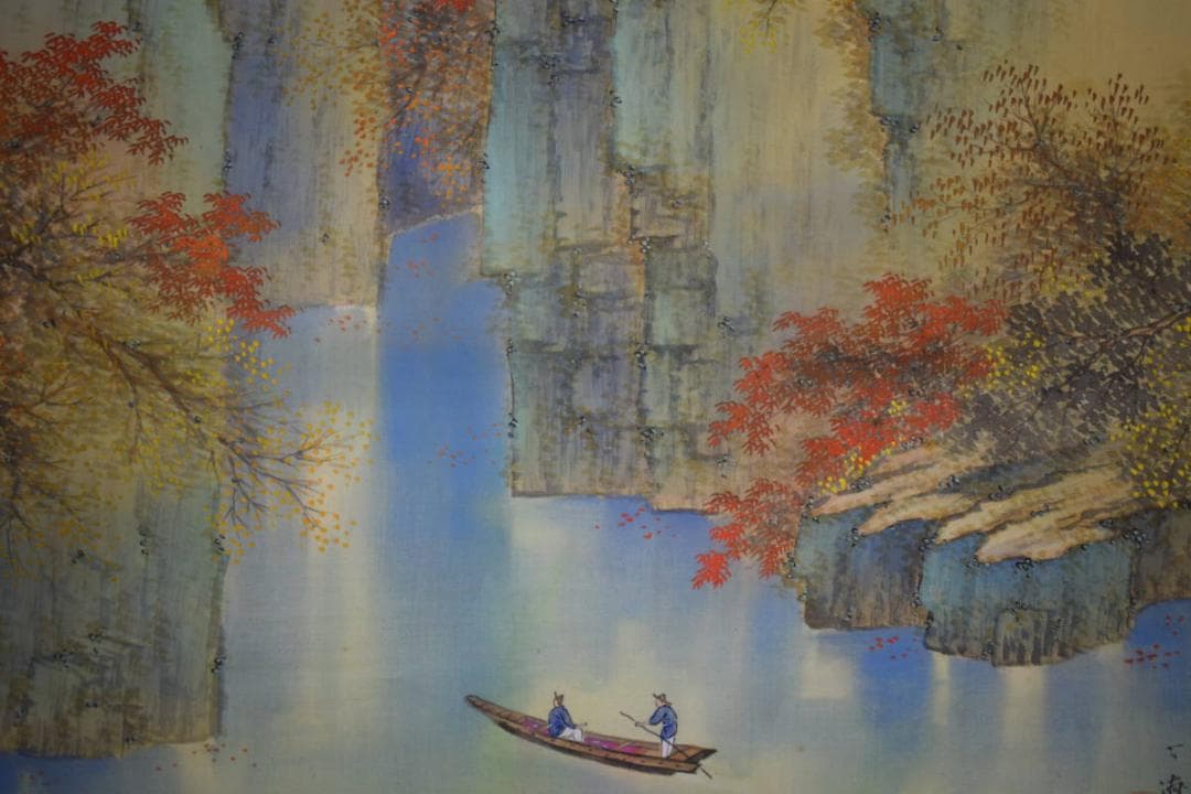 真作/長井介浦/秋景舟遊図/桐共箱付/布袋屋掛軸HG-100 高砂の掛け軸 瀬田功舟作 高砂