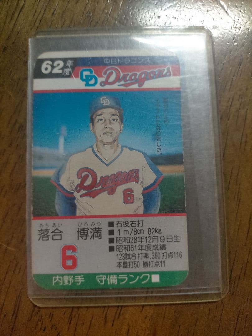 タカラ　プロ野球カード　６２年　落合 タカラ プロ野球カード 落合博満 イラスト 62年度 中日ドラゴンズ