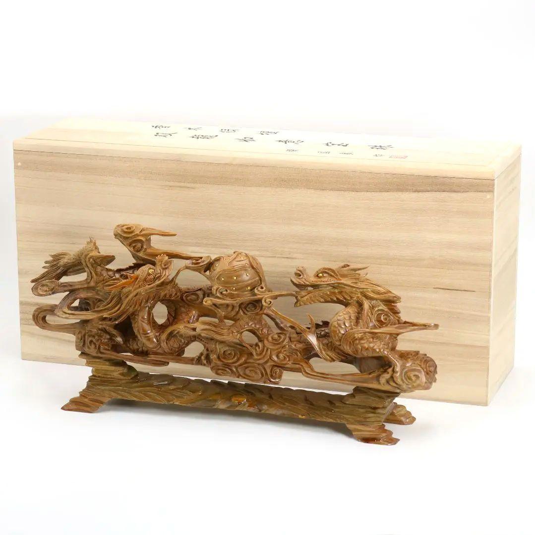 張 国良作　香木緑壇双龍如意宝珠　木彫　DO114 夏永新 屋久杉彫刻『龍神吉祥如意宝珠』 | 東京書芸館公式通販ウェブ