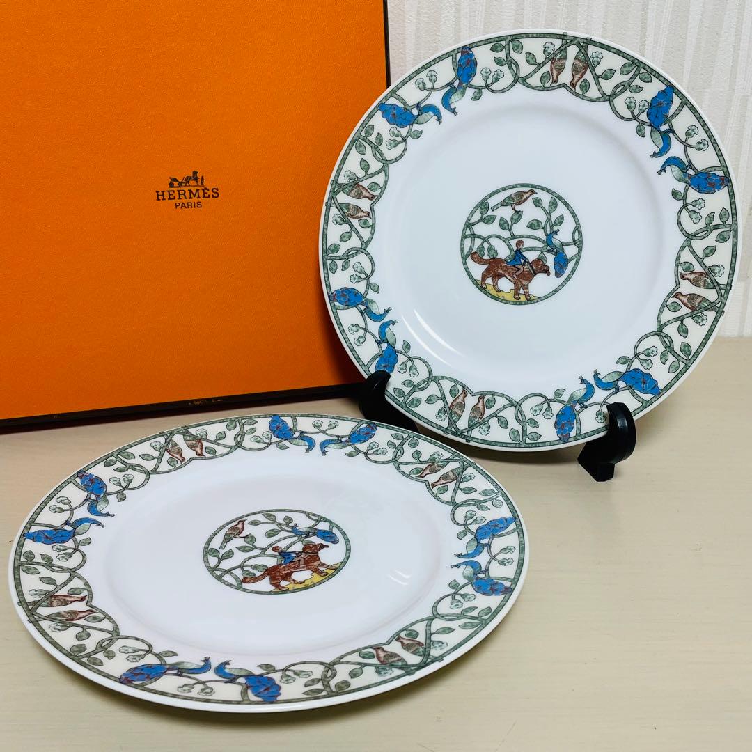 未使用 HERMES エルメス アーリーアメリカ プレート 皿 ペア 2枚セット HERMES エルメス シリアルプレート 皿 2枚セット 
