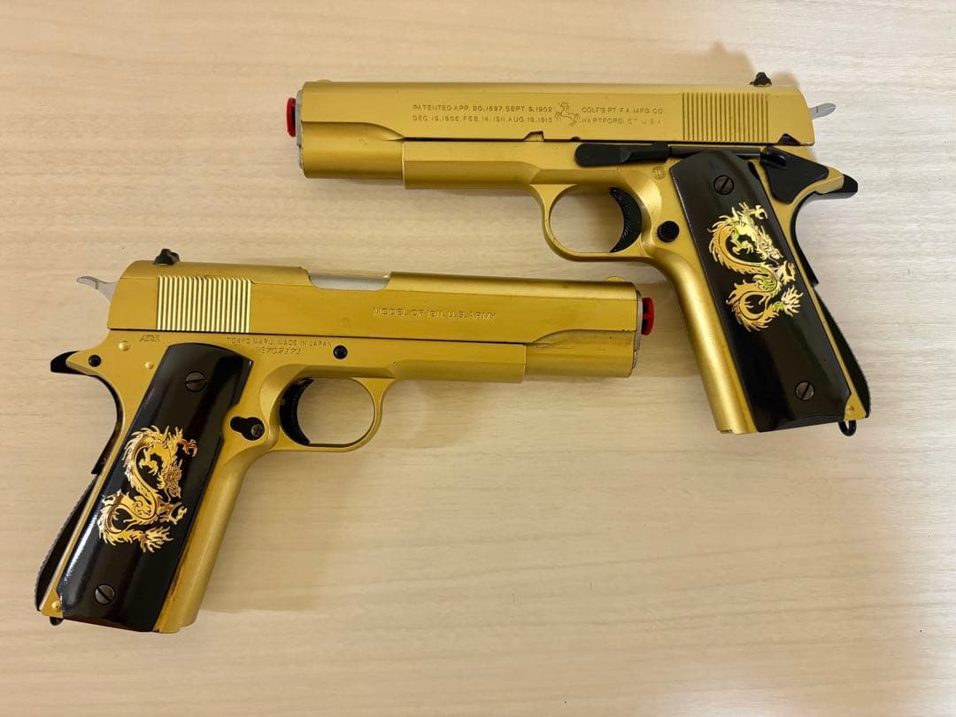 コルト M1911A1ガバメント　手作り　ギルデッドV12風　エアコッキング2丁 TOKYO MARUI（東京マルイ） 【2/25(水)5％OFFクーポン】東京マルイ 18