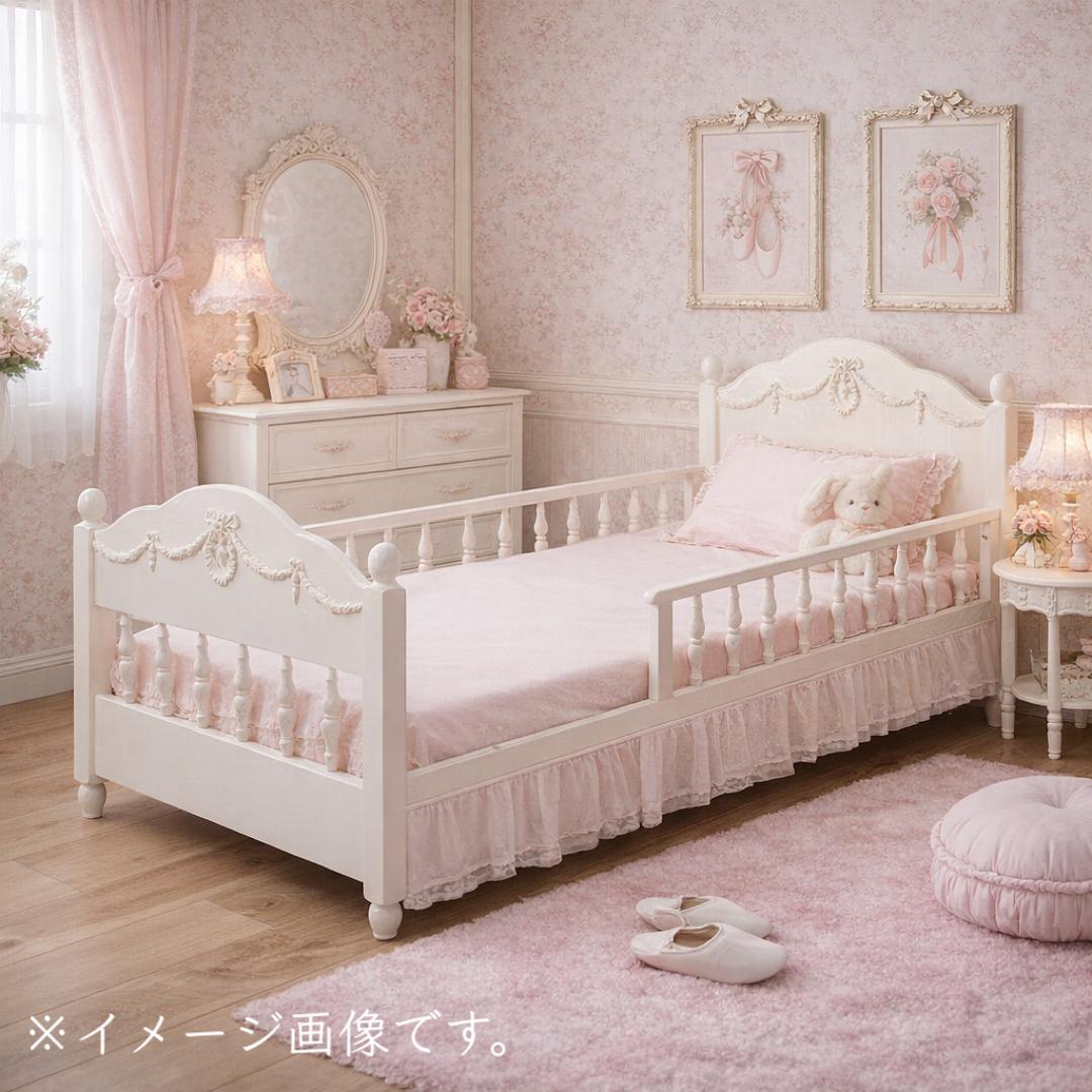 【新品】大人可愛い　アンティーク風　リボンレリーフ　木製ベッド　セミシングル 直送】クラシカル木製ベッド(本体のみ・シングル)/Loire(ロワール