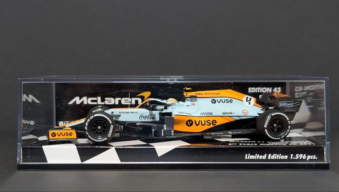 ミニチャンプス1/43 MCL35M ノリス 2021 モナコ Gulfカラー Mclaren F1 MCL35M #4 Lando Norris Monaco GP 2021 3rd Gulf Livery 1