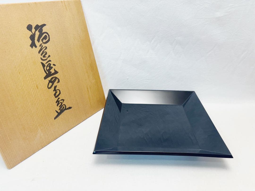 未使用 茶道具 塗師 静峰作 輪島塗 木製黒真塗 四方盆 干菓子器 共箱 haikennbonn-3.jpg?v=1733285743